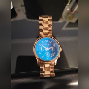 Michael Kors Rose Gold Bracelet Watch with Blue Dial